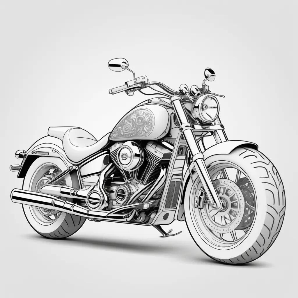 Black and white drawing of motorcycle in color pages