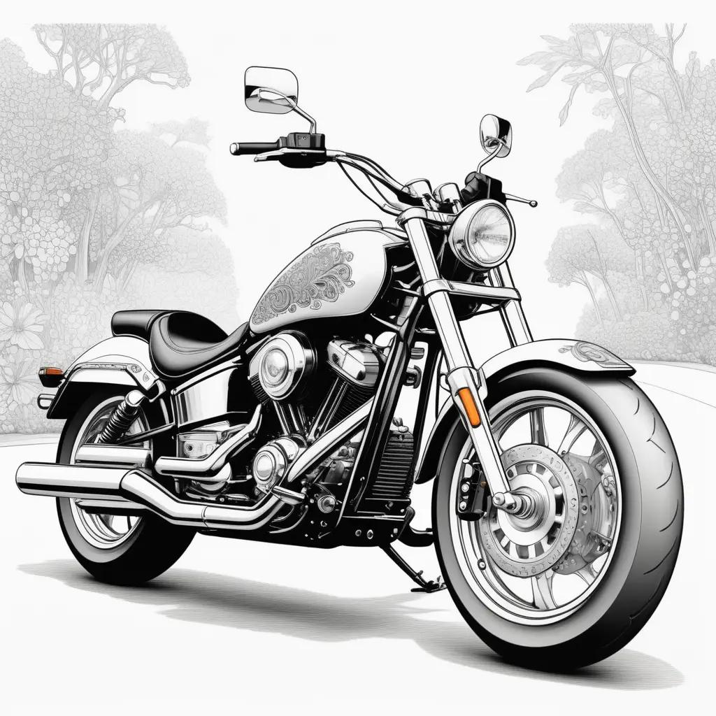 Black and white drawing of motorcycle on a road