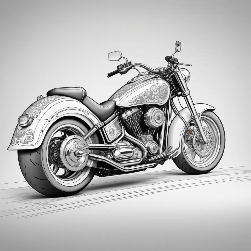 Black and white drawing of motorcycle with floral designs