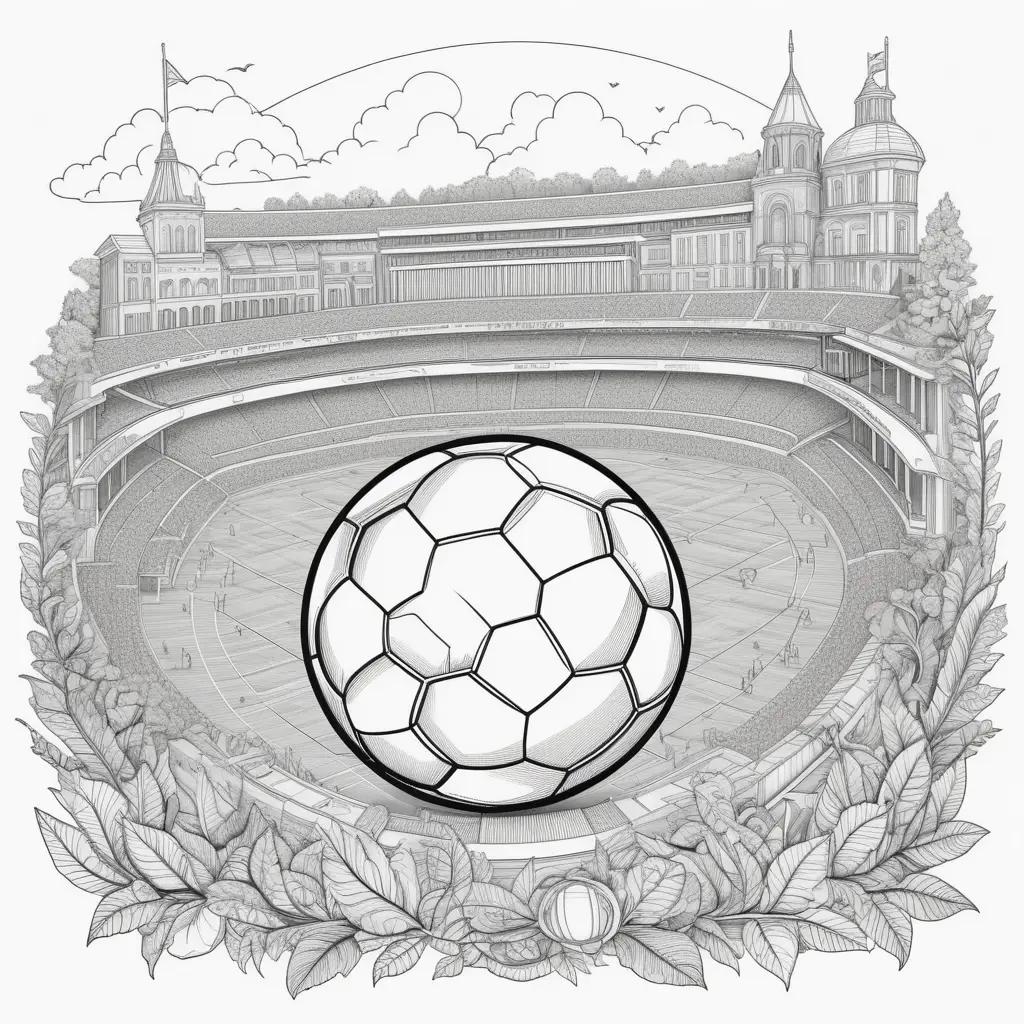 Black and white drawing of soccer ball in stadium