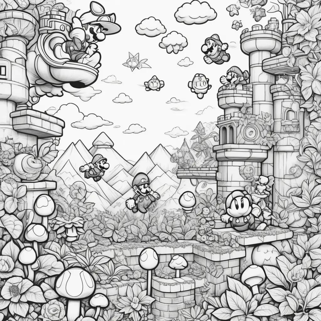 Black and white drawing of super mario bros