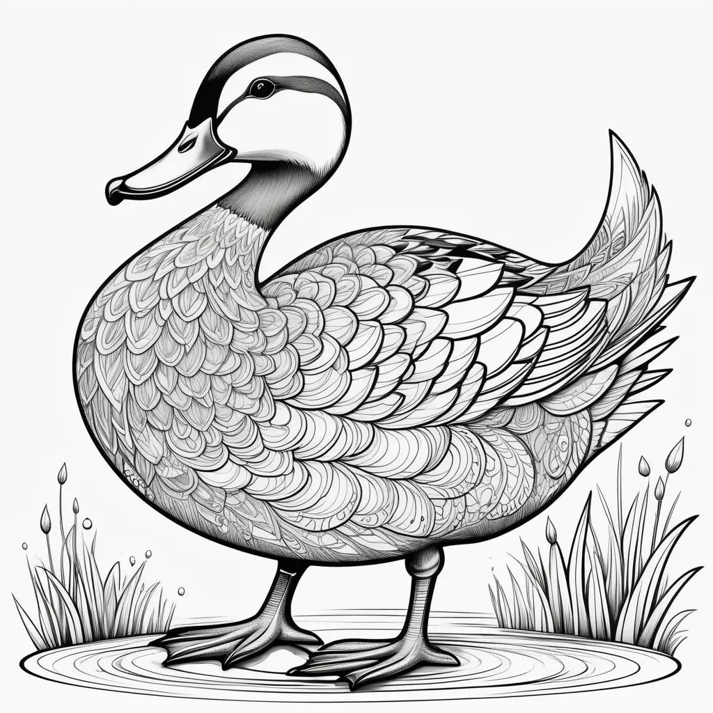 Black and white duck color pages for kids