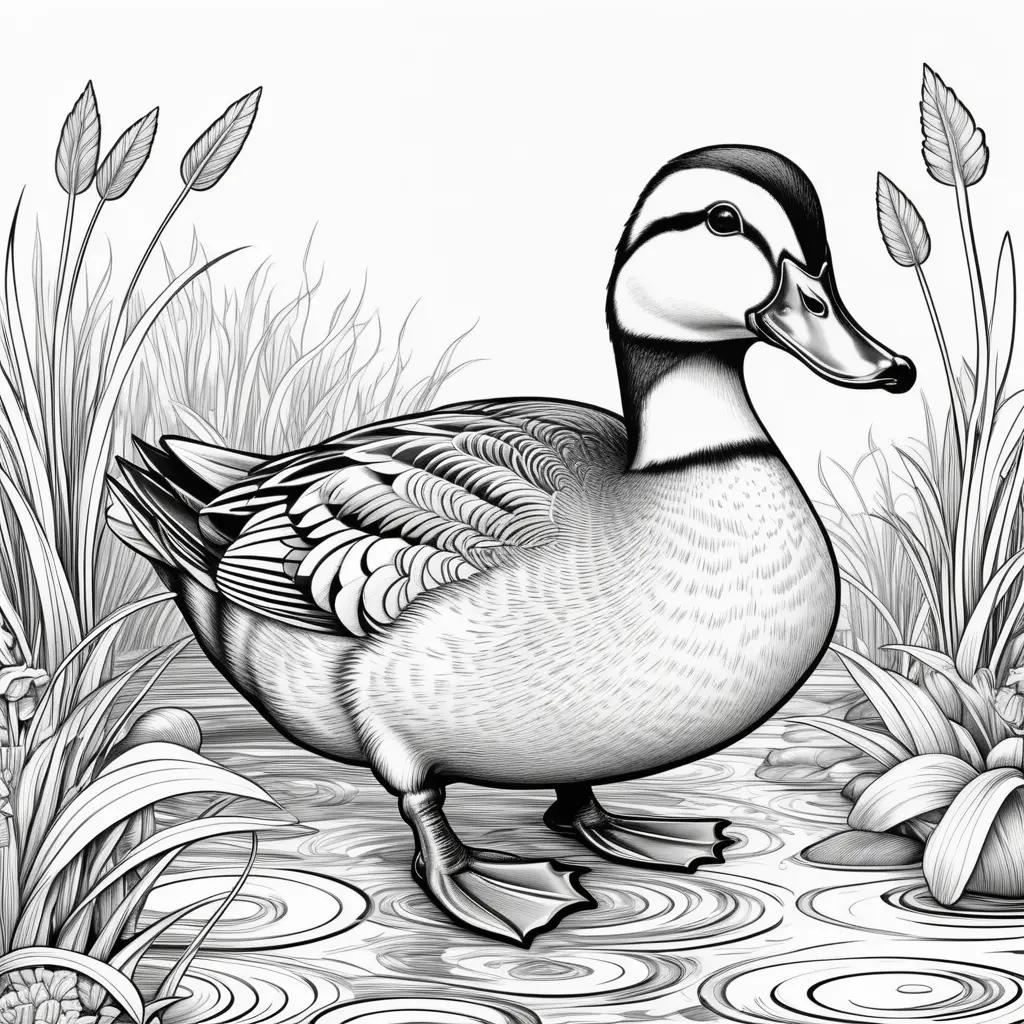 Black and white duck coloring pages with swans and grasses