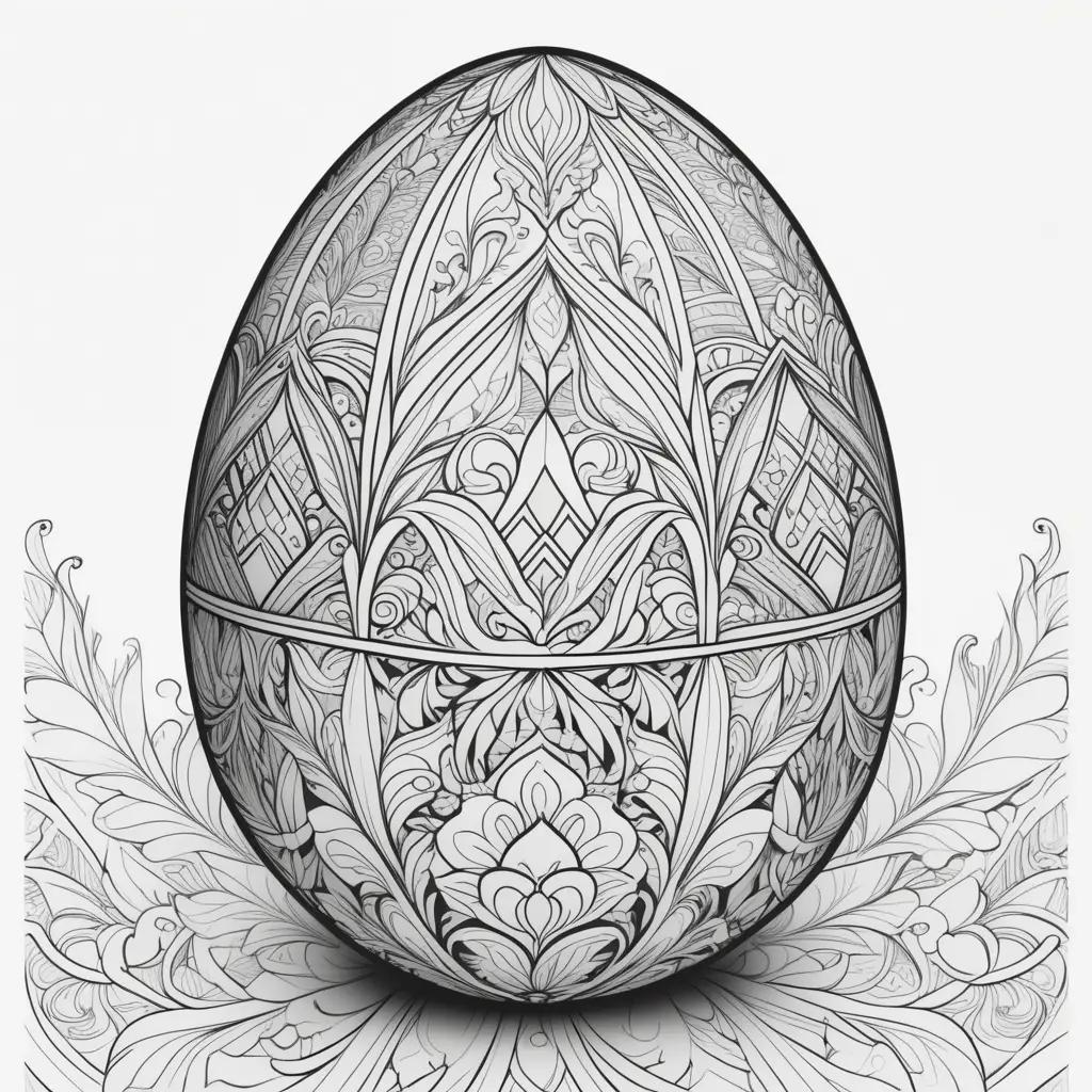 Black and white egg coloring page with intricate designs