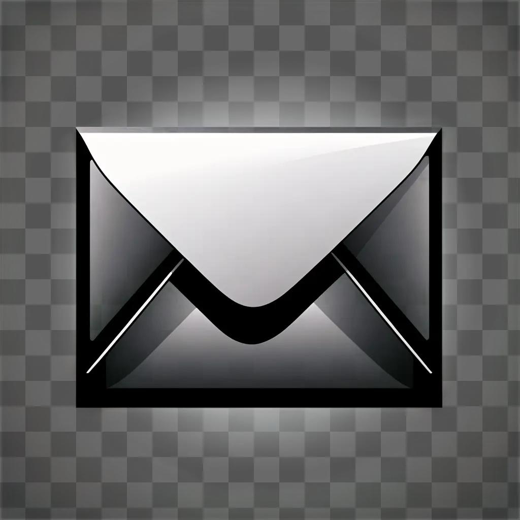 Black and white email icon with white envelope