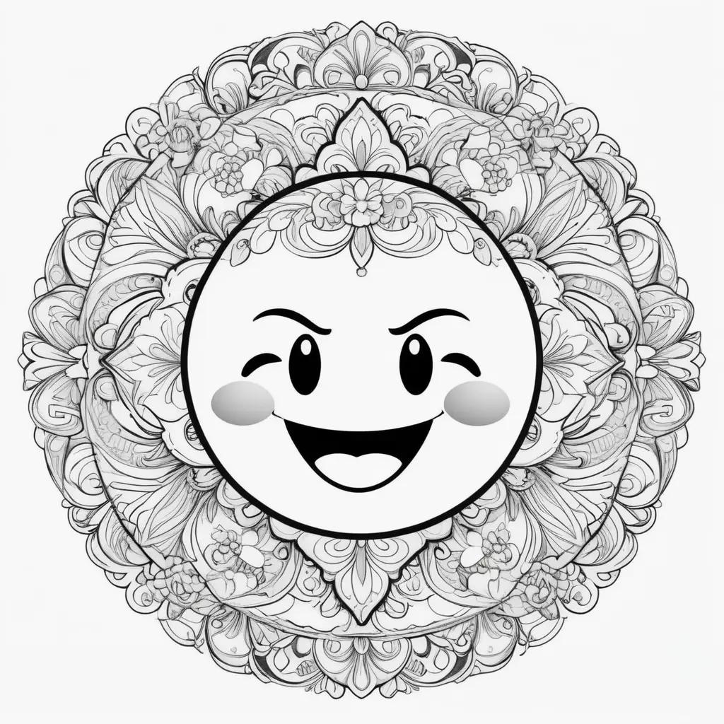 Black and white emoji coloring pages with a smiling face