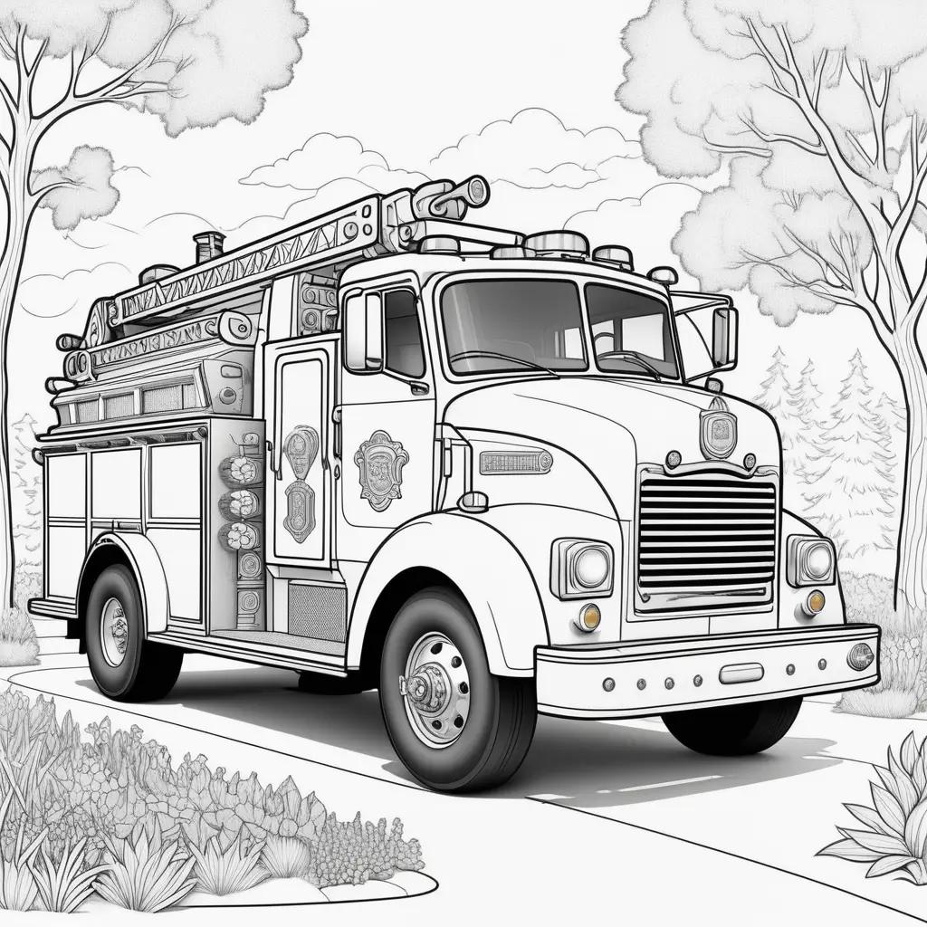 Black and white fire truck coloring page