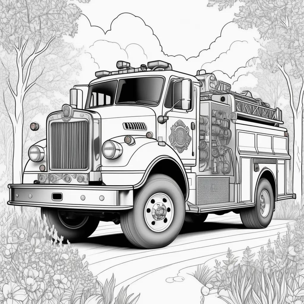 Black and white fire truck coloring pages for kids