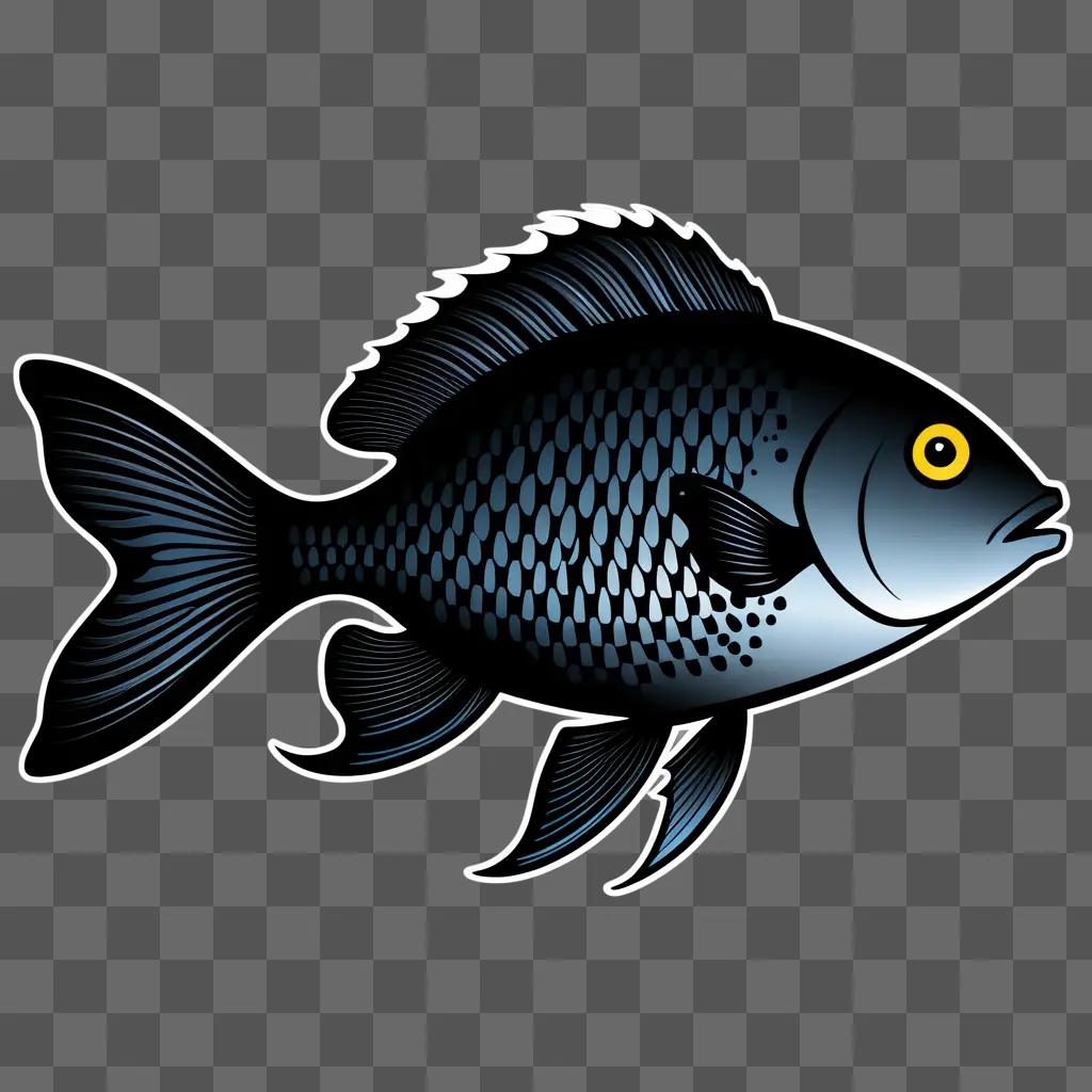 Black and white fish clipart illustration