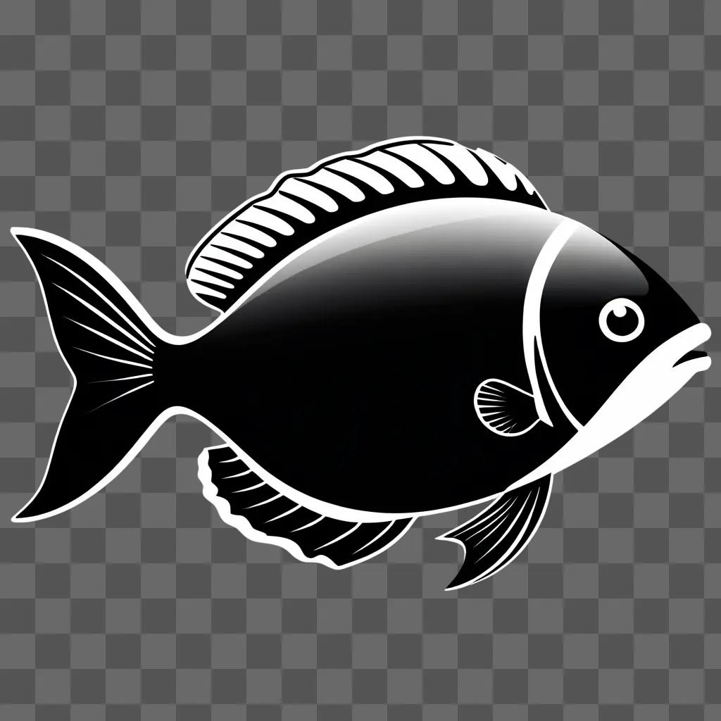 Black and white fish clipart on a dark background