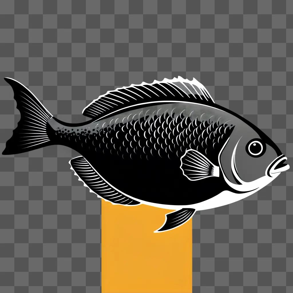 Black and white fish clipart on a yellow background