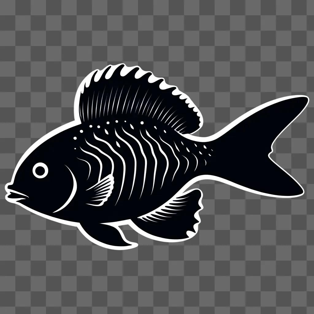 Black and white fish clipart with glowing tail