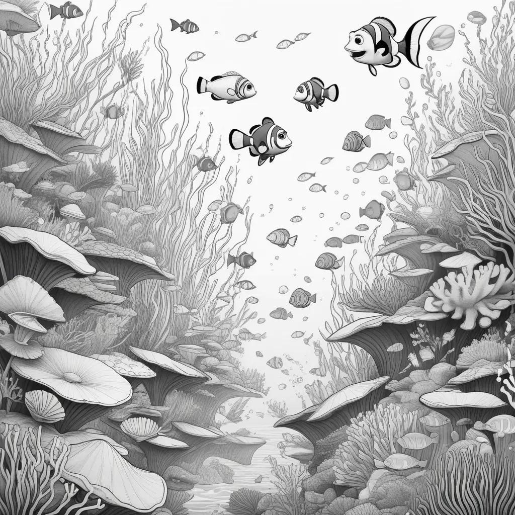 Black and white fish swimming through coral reef