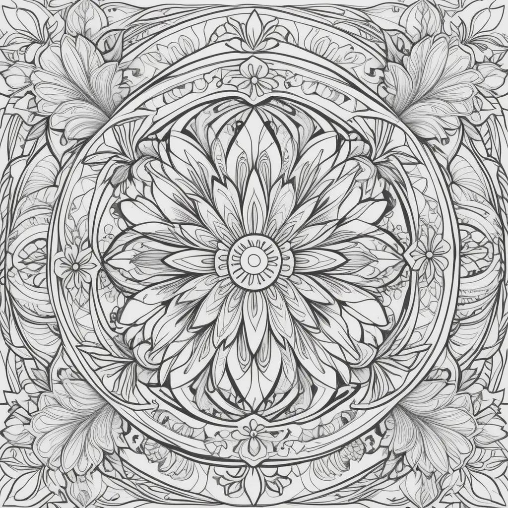 Black and white floral art for adults to color