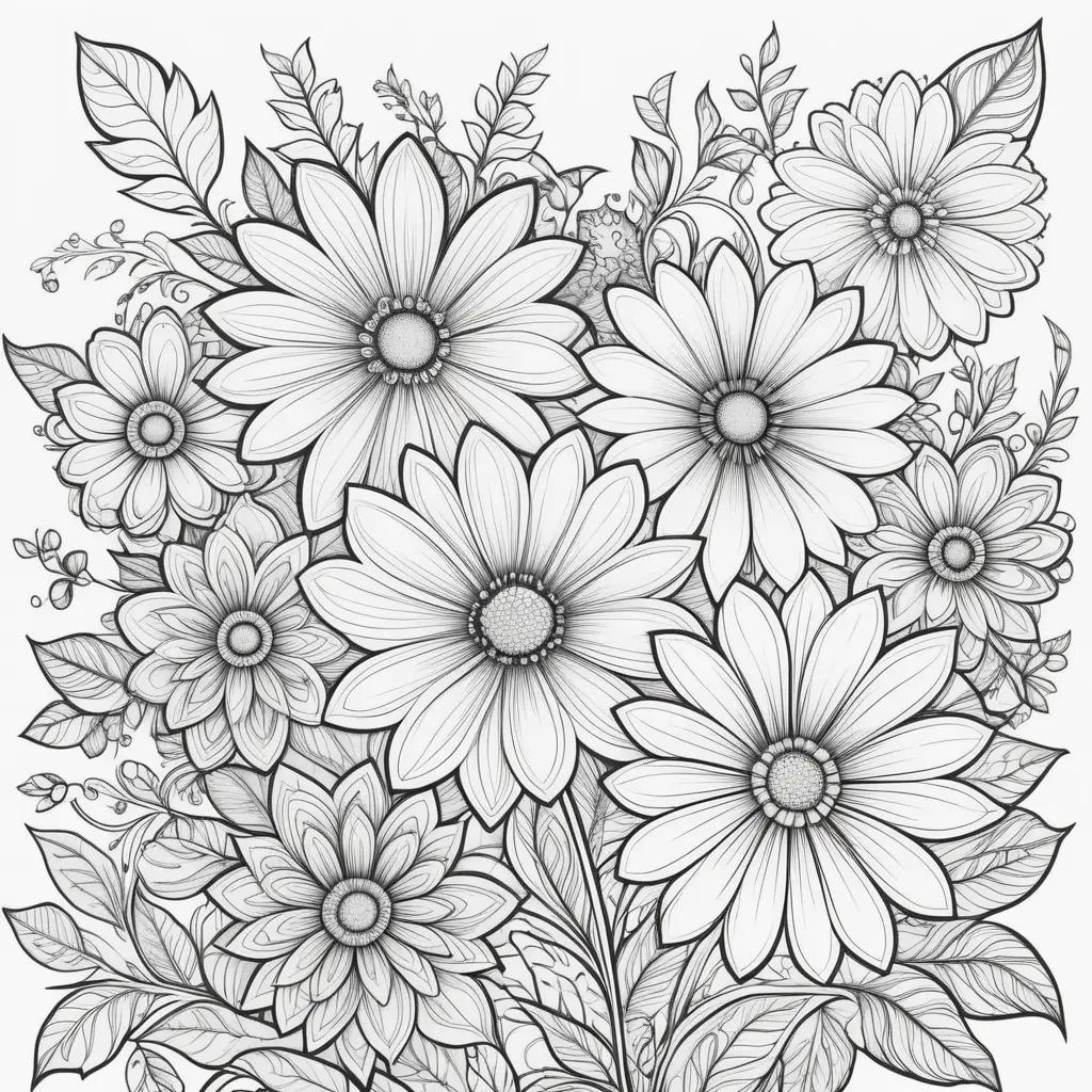 Black and white floral art print coloring page