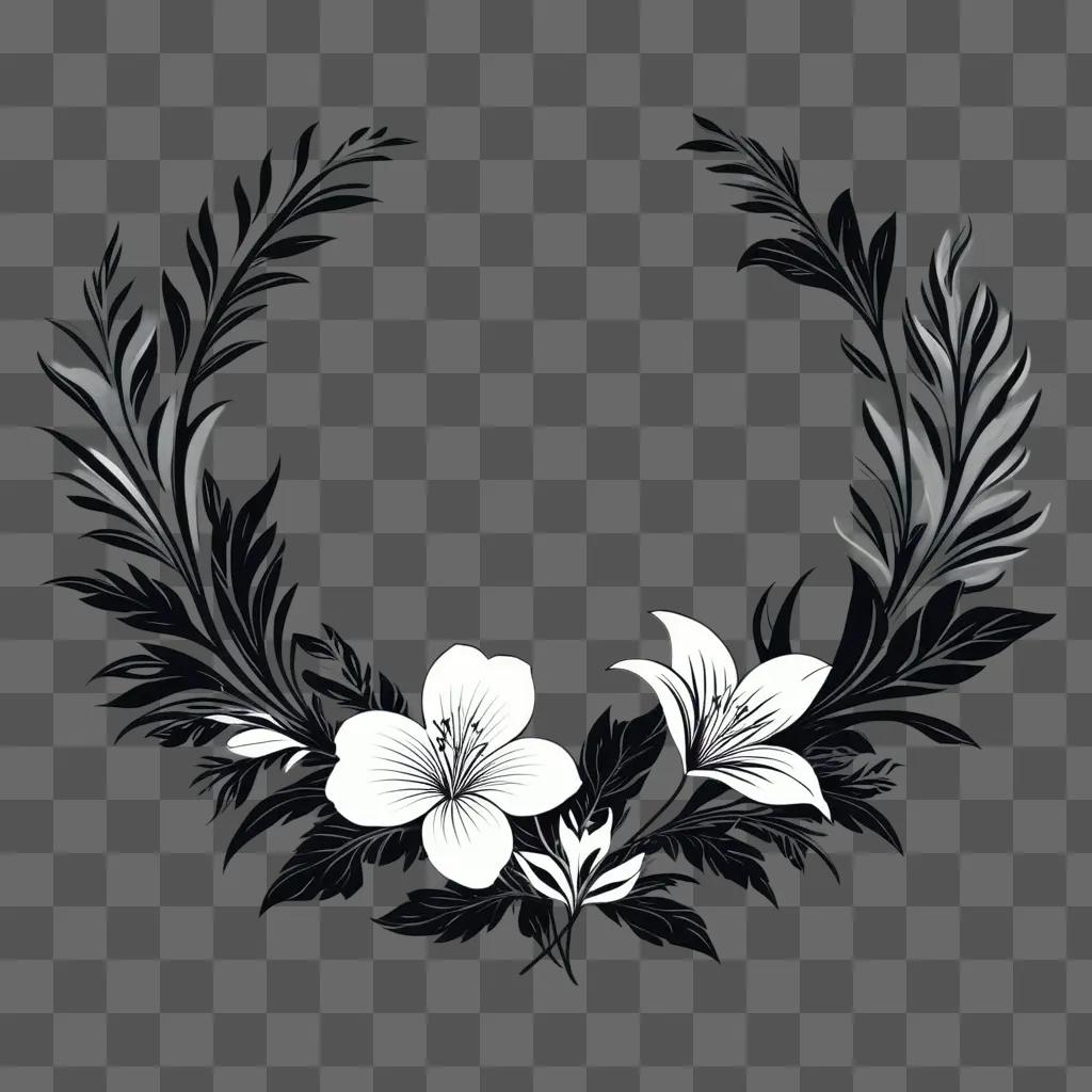 Black and white floral clipart with leaves