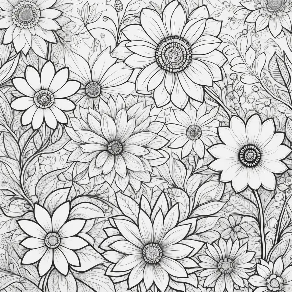 Black and white floral color pages