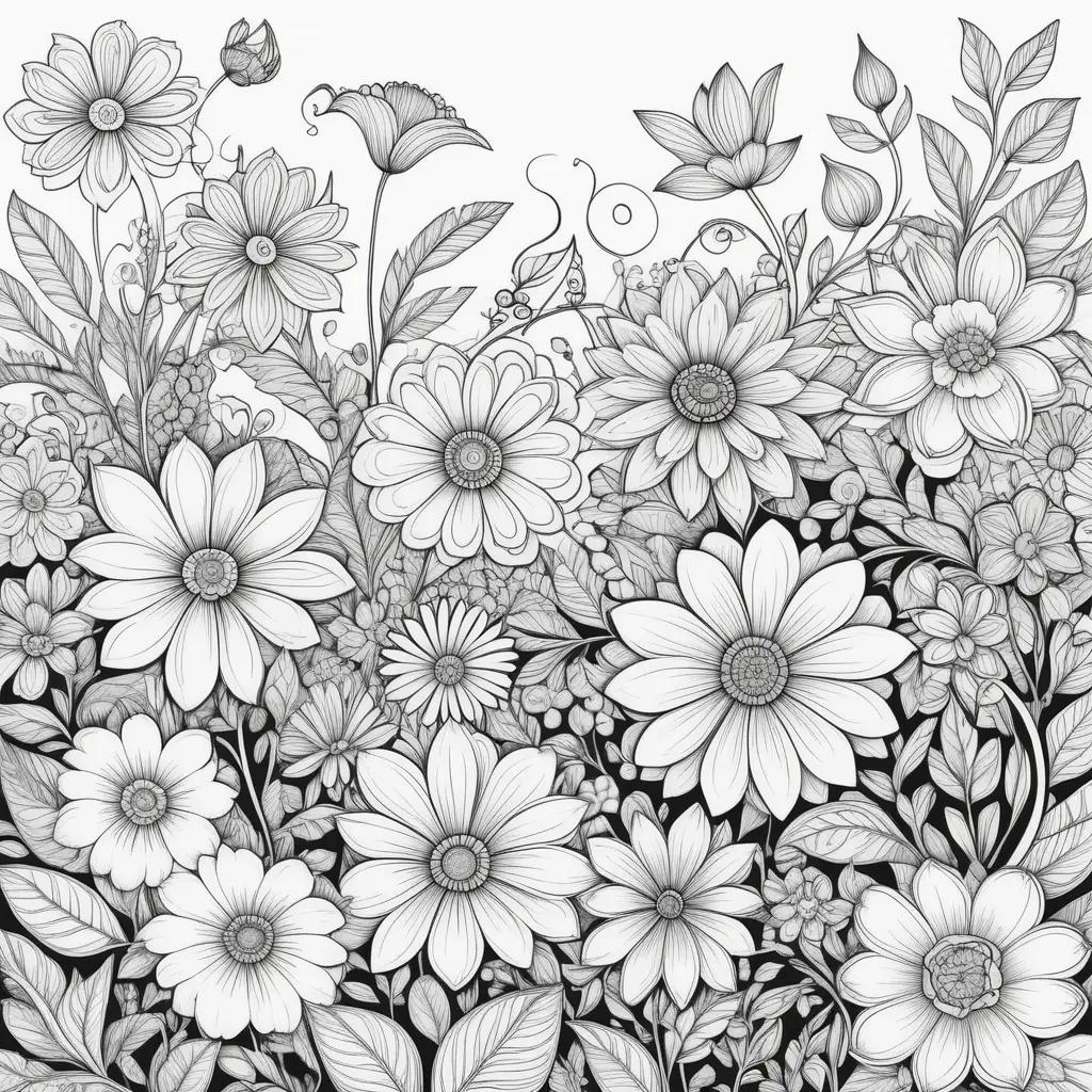 Black and white floral color pages