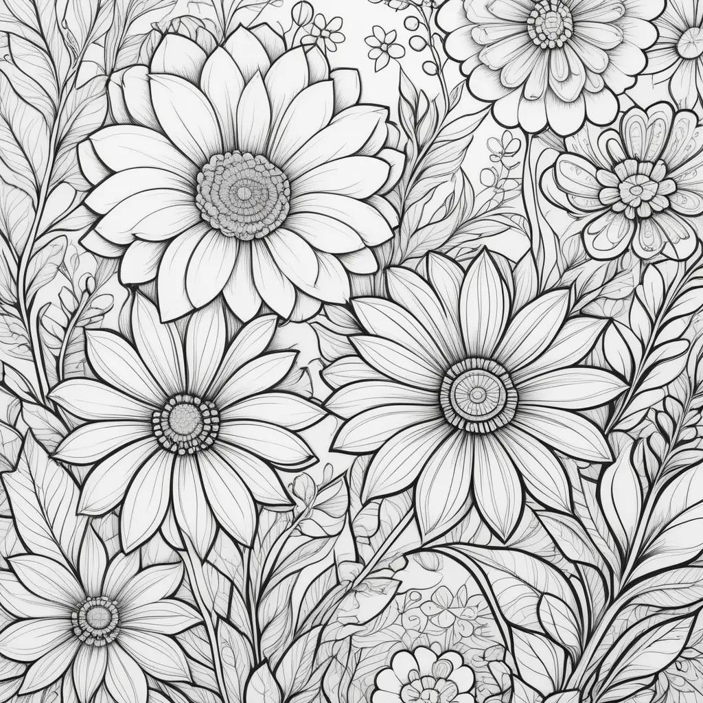 Black and white floral coloring pages with flowers