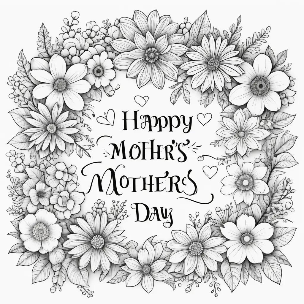 Black and white floral design for Happy Mothers Day coloring pages