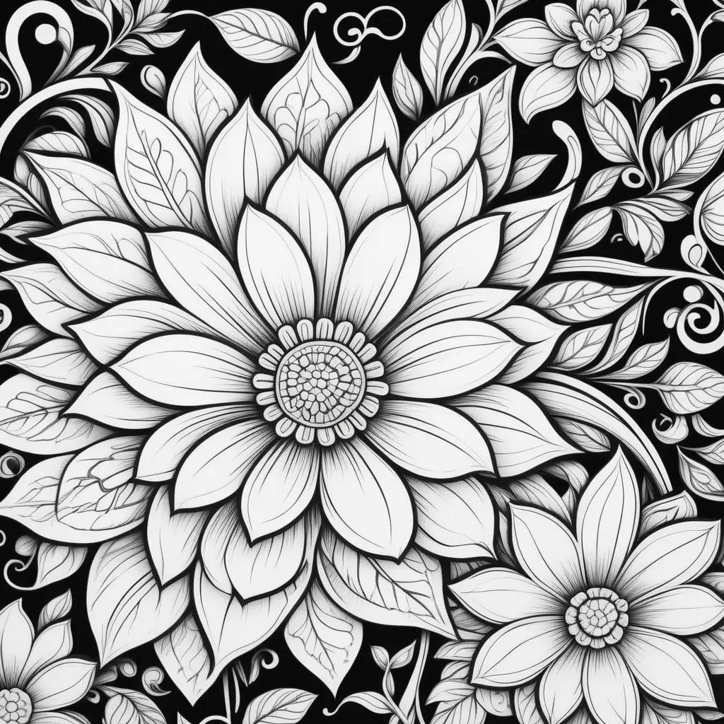 葉と黒と白の花の絵