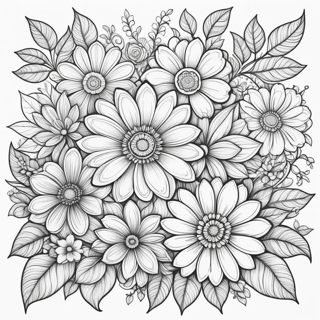 Black and white floral flower color pages