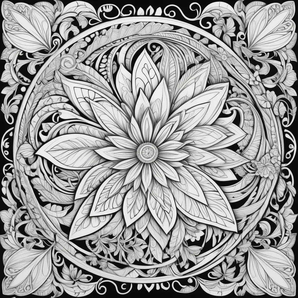 Black and white floral tangle coloring pages