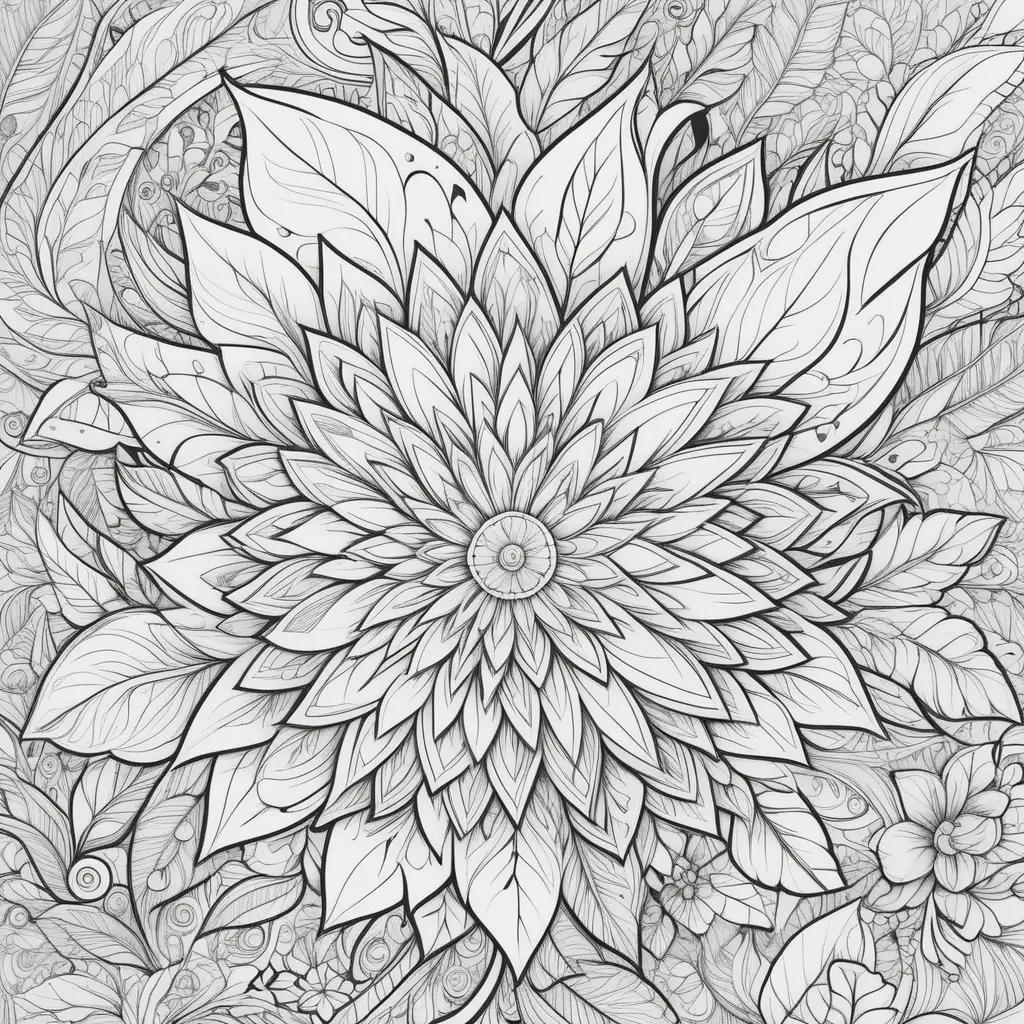 Black and white flower and leaf flash coloring pages