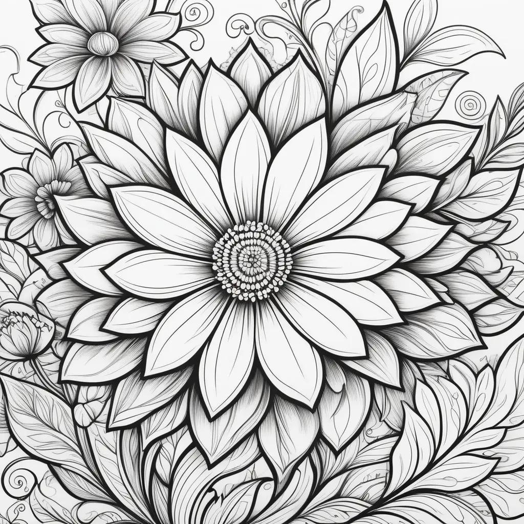 Black and white flower color pages with many flowers