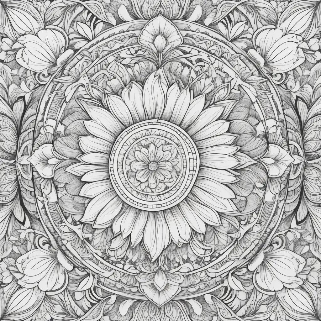 Black and white flower coloring page for adults