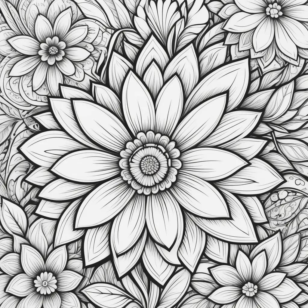 Black and white flower coloring pages for adults