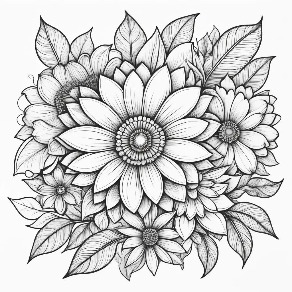 Black and white flower coloring pages for kids