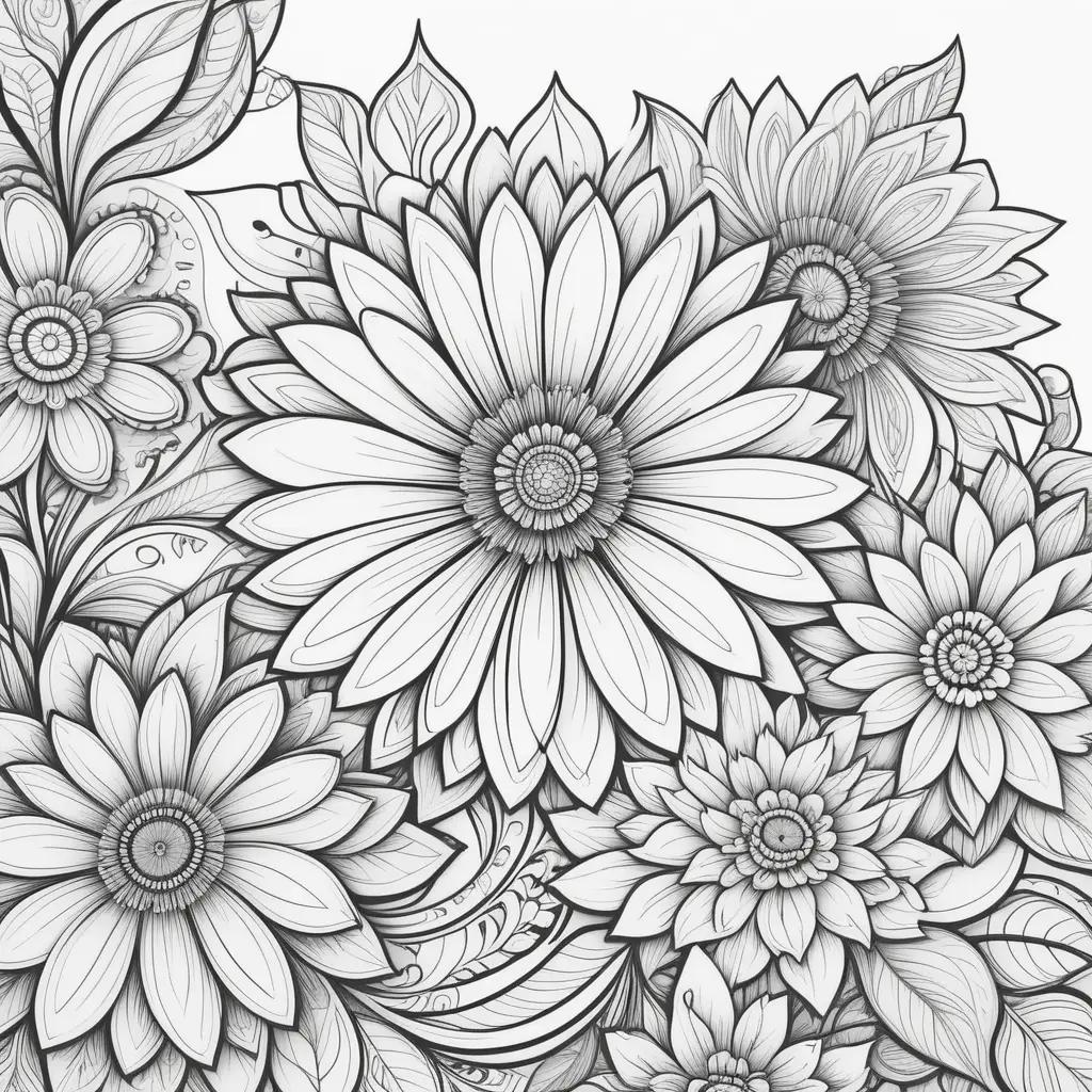 Black and white flower coloring pages with intricate details