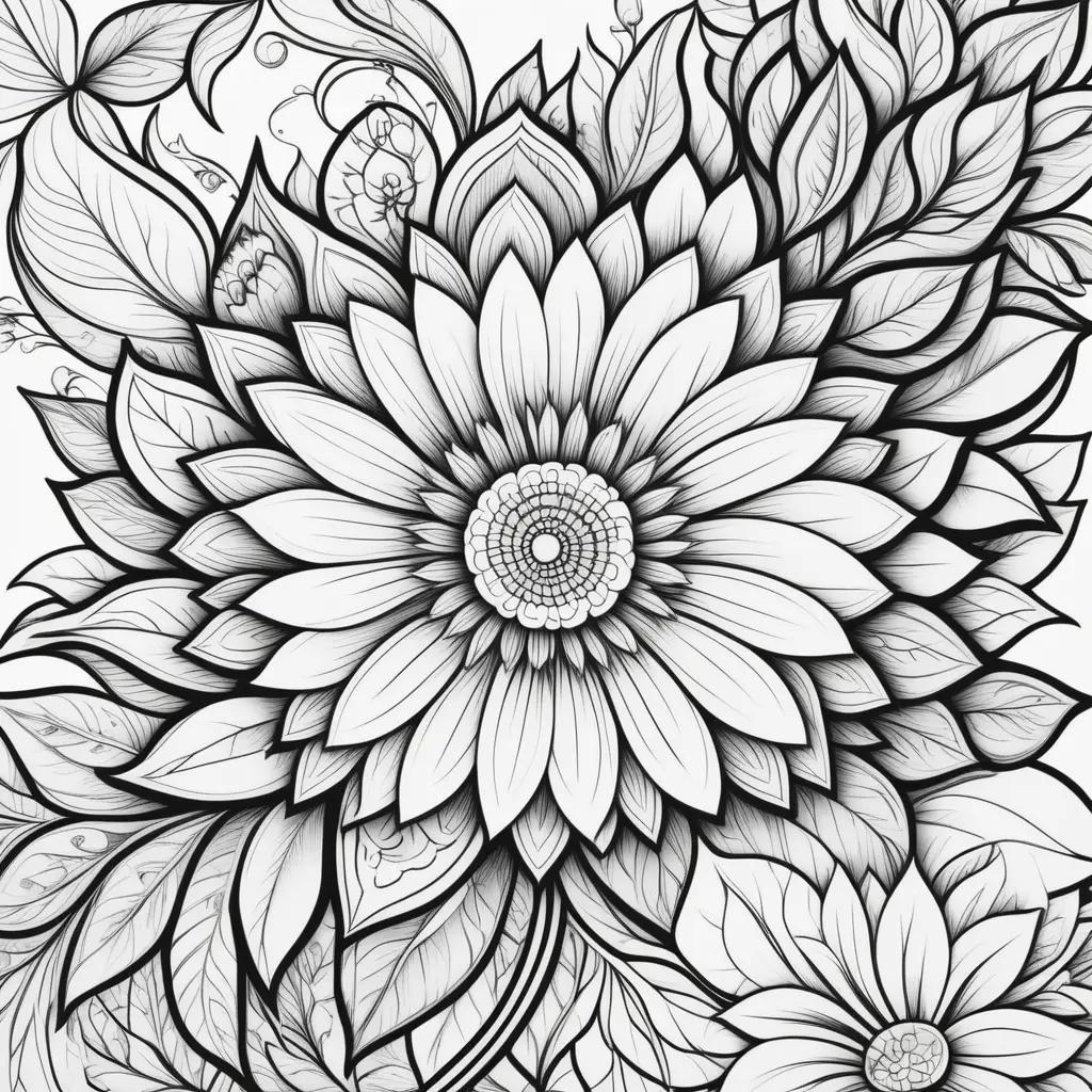 Black and white flower coloring pages with intricate details