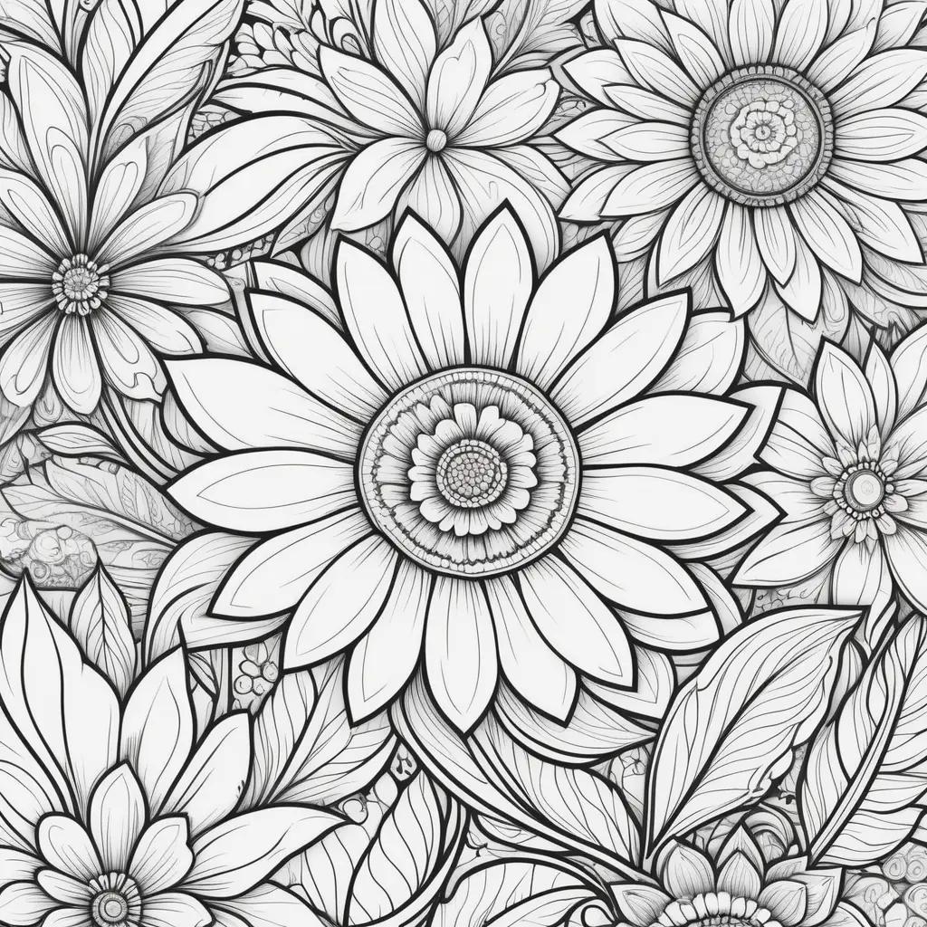 Black and white flower coloring pages with lots of colors