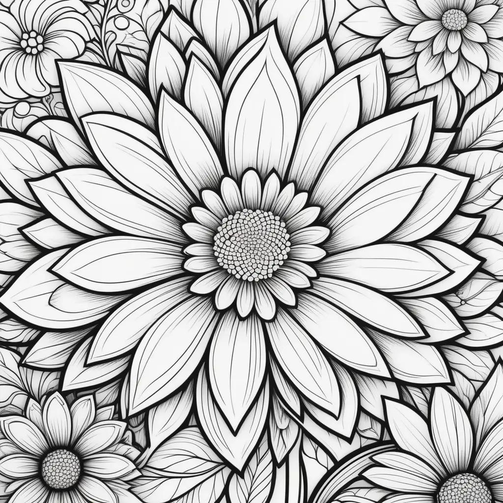 Black and white flower coloring pages with various colors