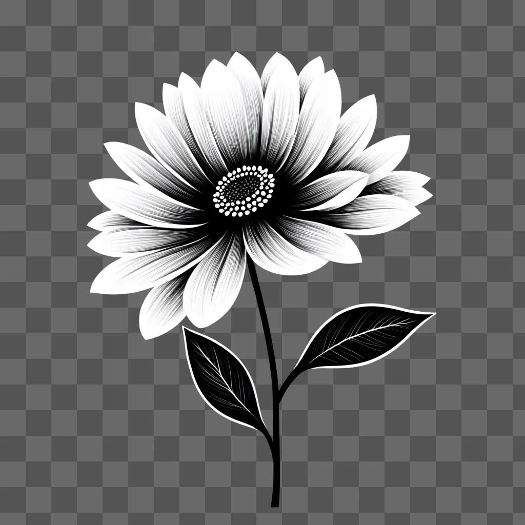 Black and white flower drawing with petals and leaves