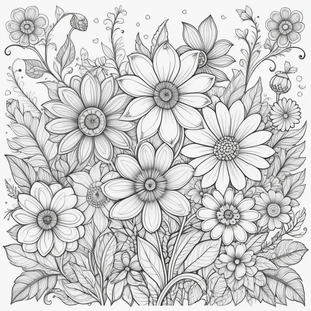 Black and white flowers coloring pages for adults