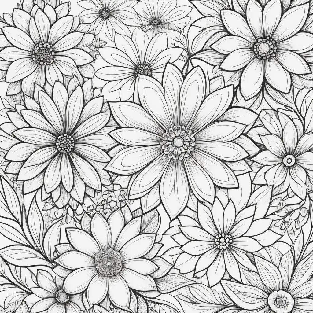 Black and white flowers coloring pages for kids