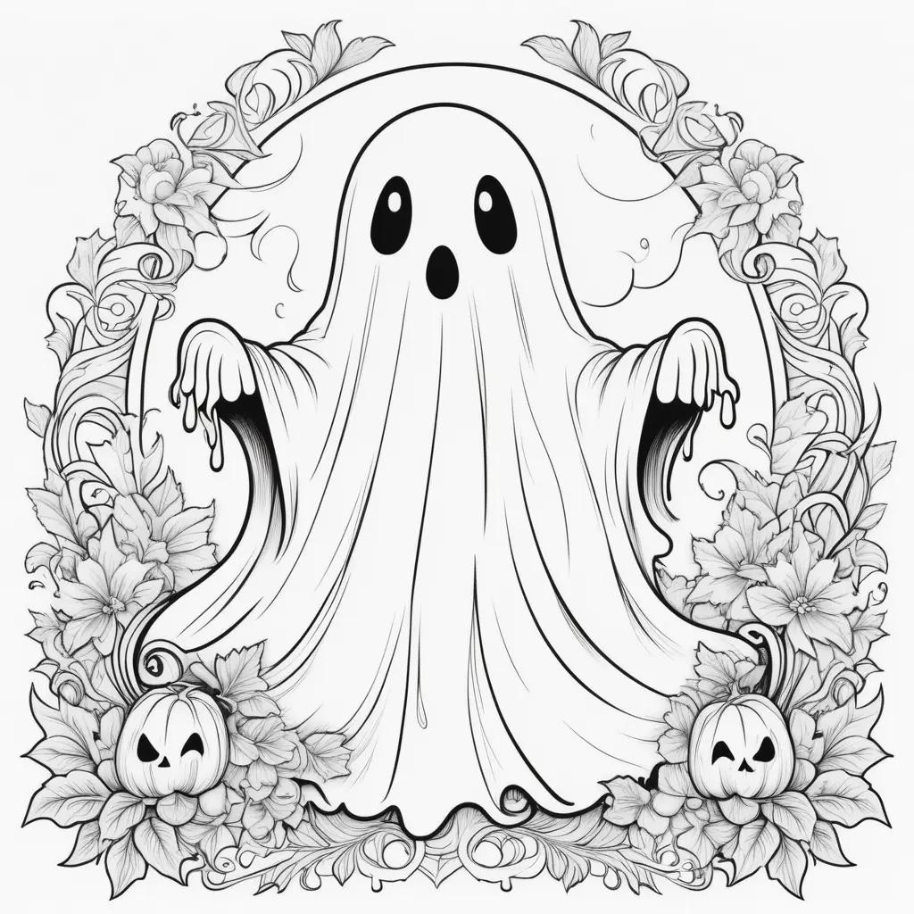 Black and white ghost coloring pages with pumpkins