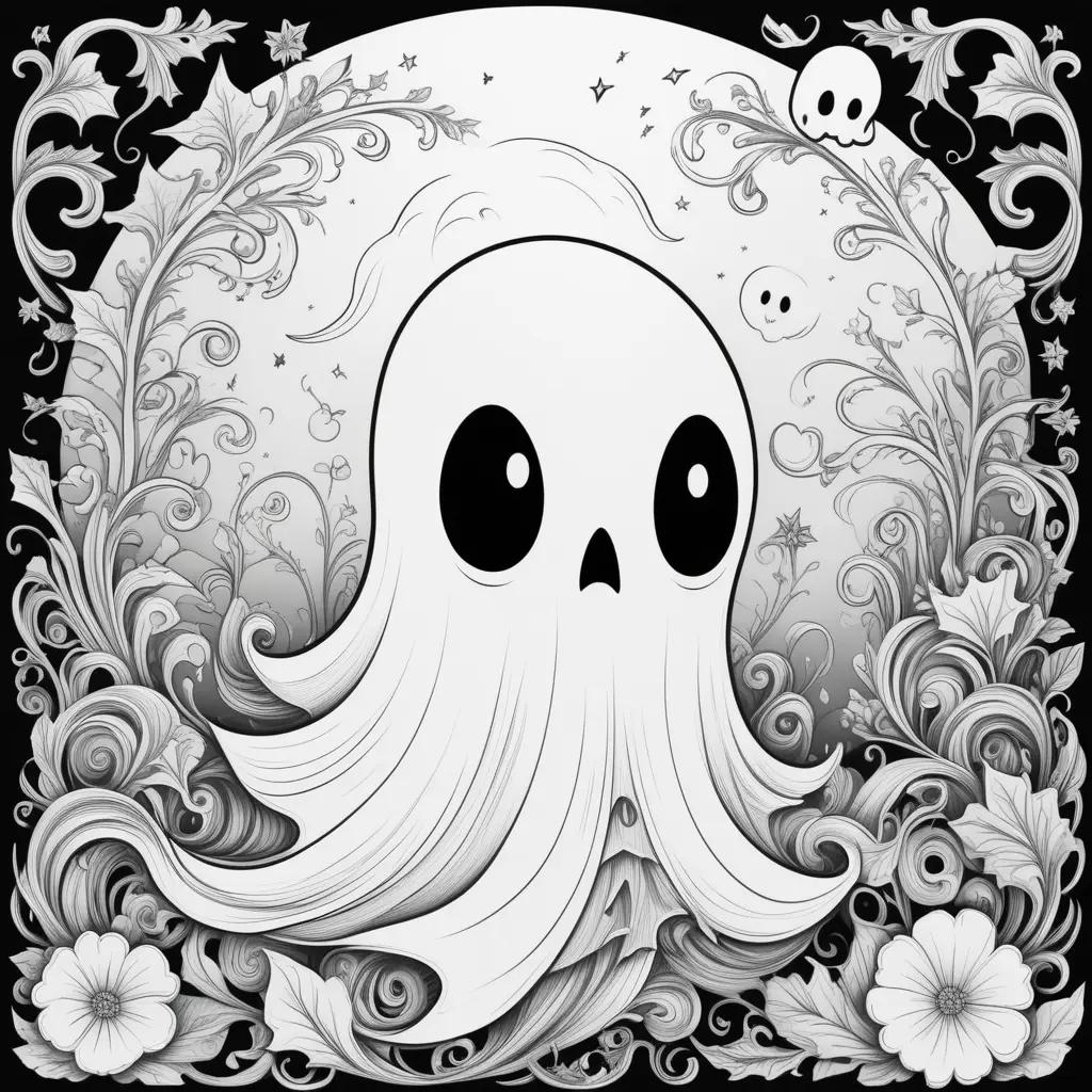 Black and white ghost ghost coloring page