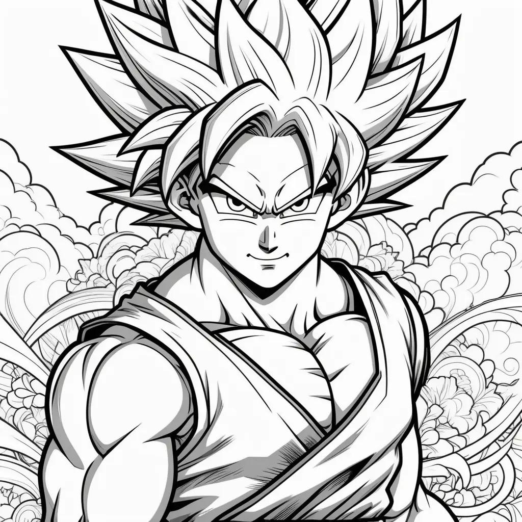 Black and white goku coloring page for kids