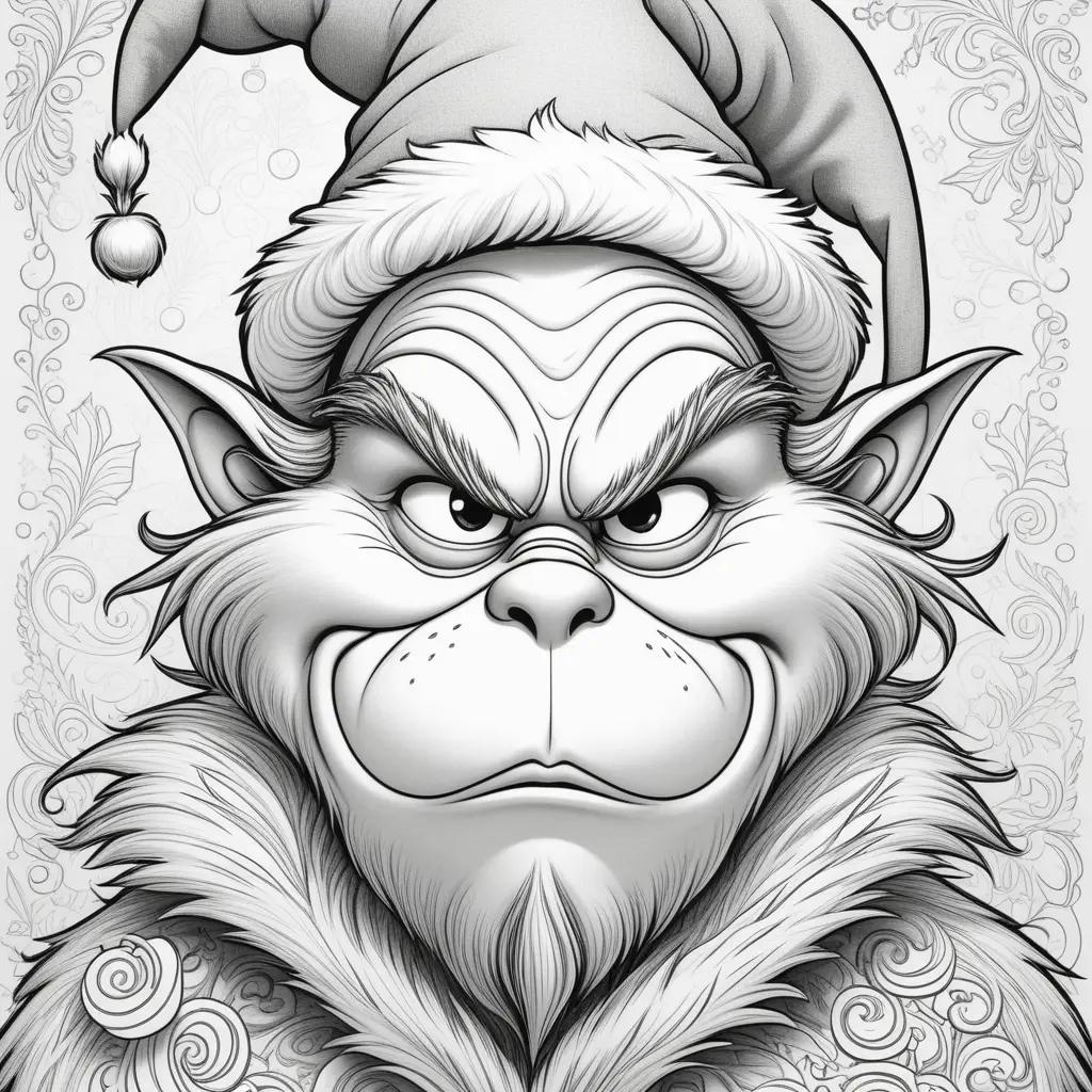 Black and white grinch coloring page with red nose