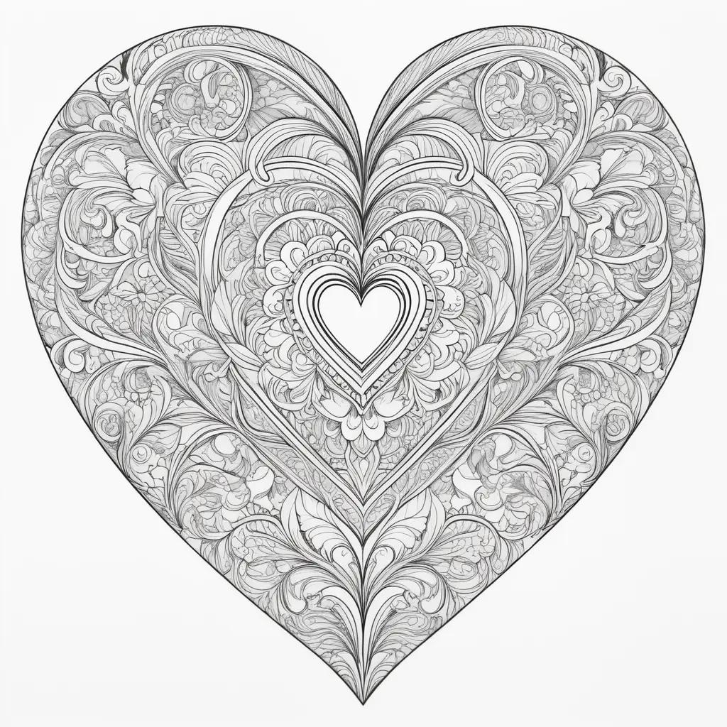 Black and white heart color page for adults