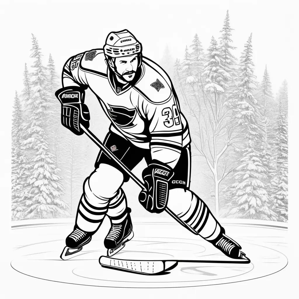 Black and white hockey player coloring page