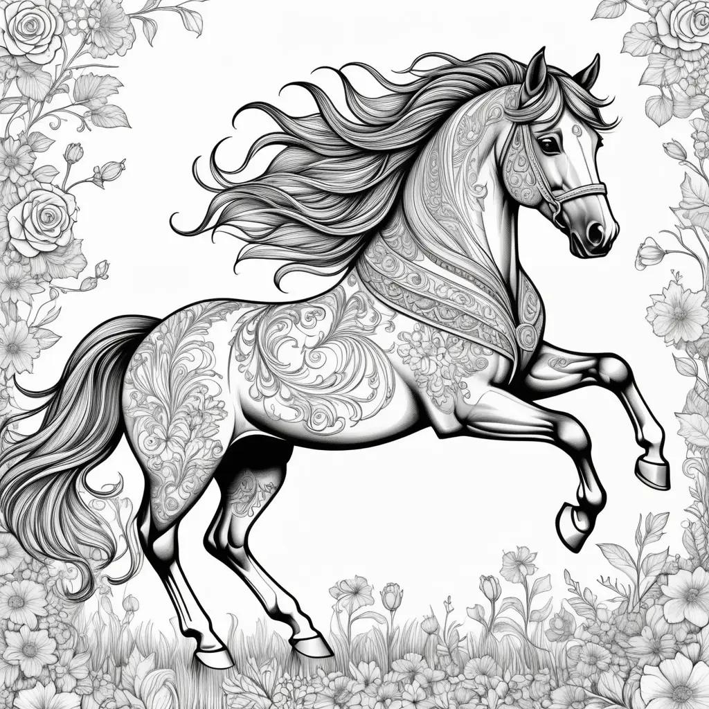 Black and white horse print with flowers and roses