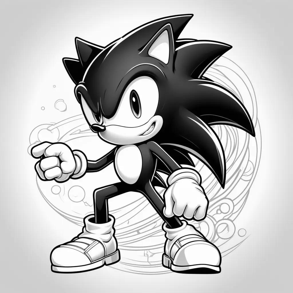 Black and white illustration of Sonic the Hedgehog