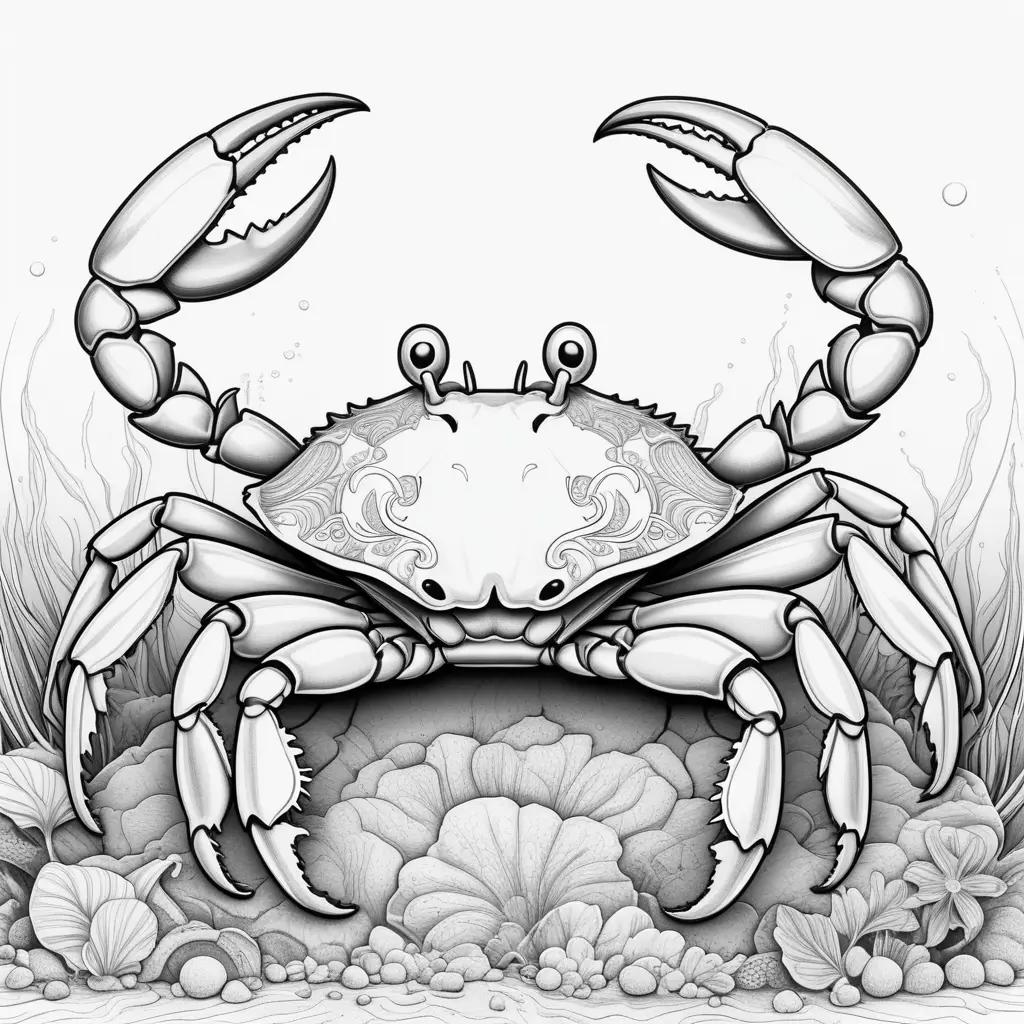 Black and white illustration of a crab on a page