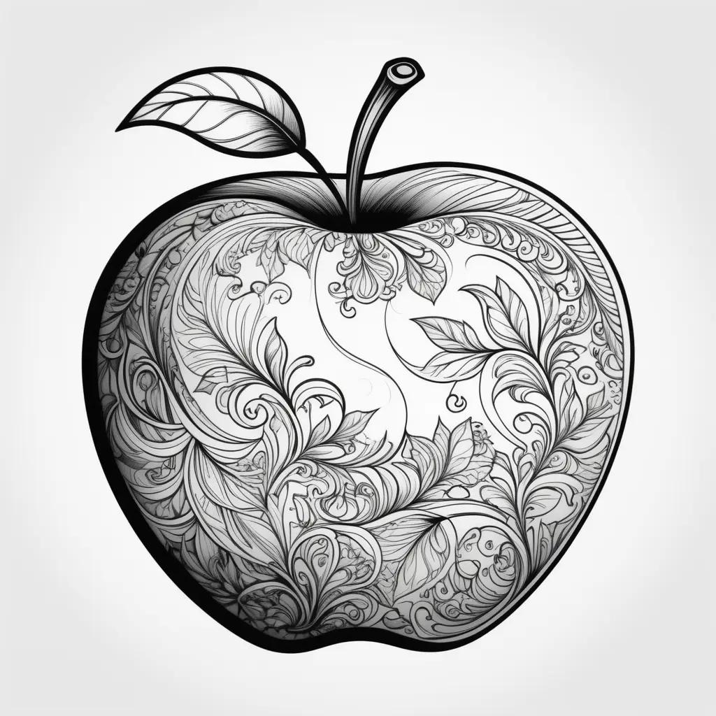 Black and white illustration of a decorative apple