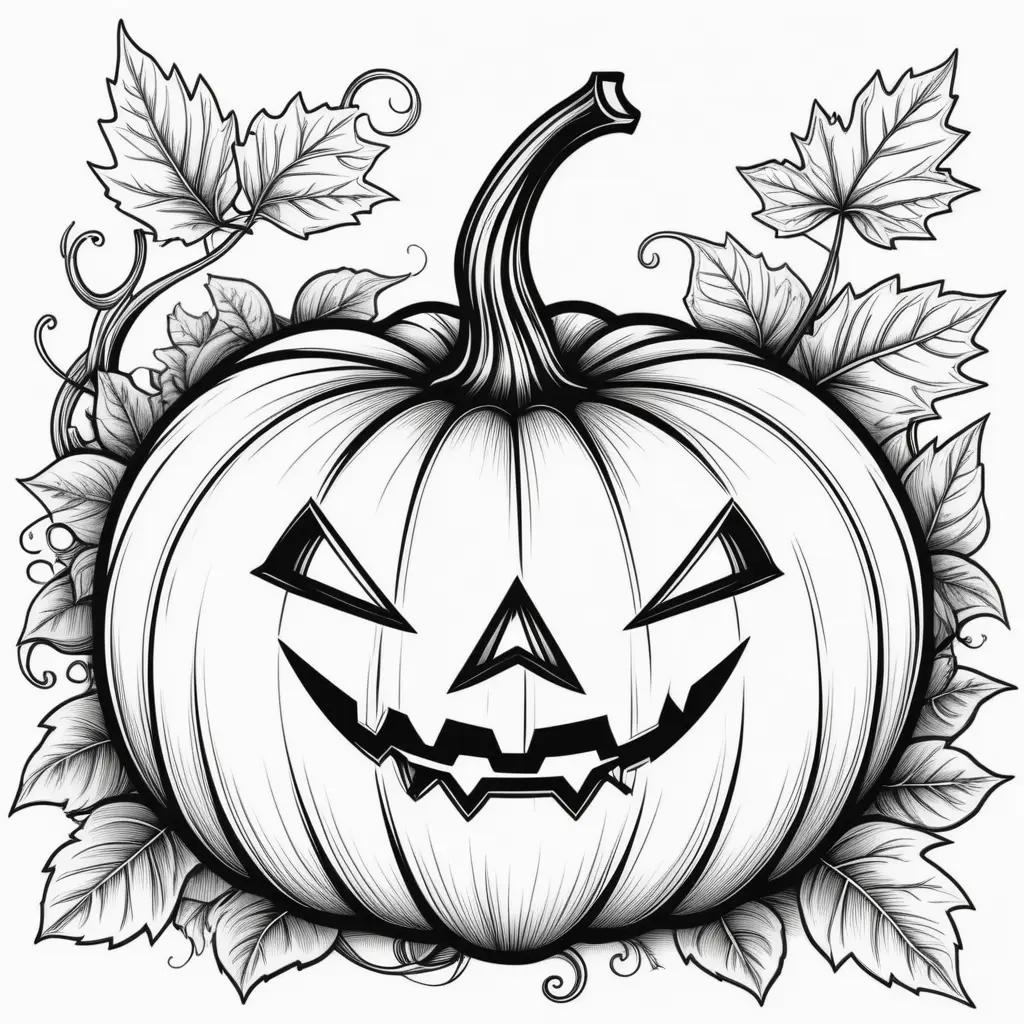 Black and white illustration of a pumpkin color page